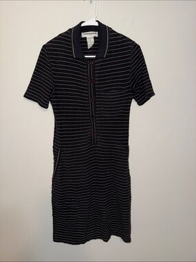 Sonia Rykiel Paris Vintage Ribbed Black Striped Polo Mini Dress - Small